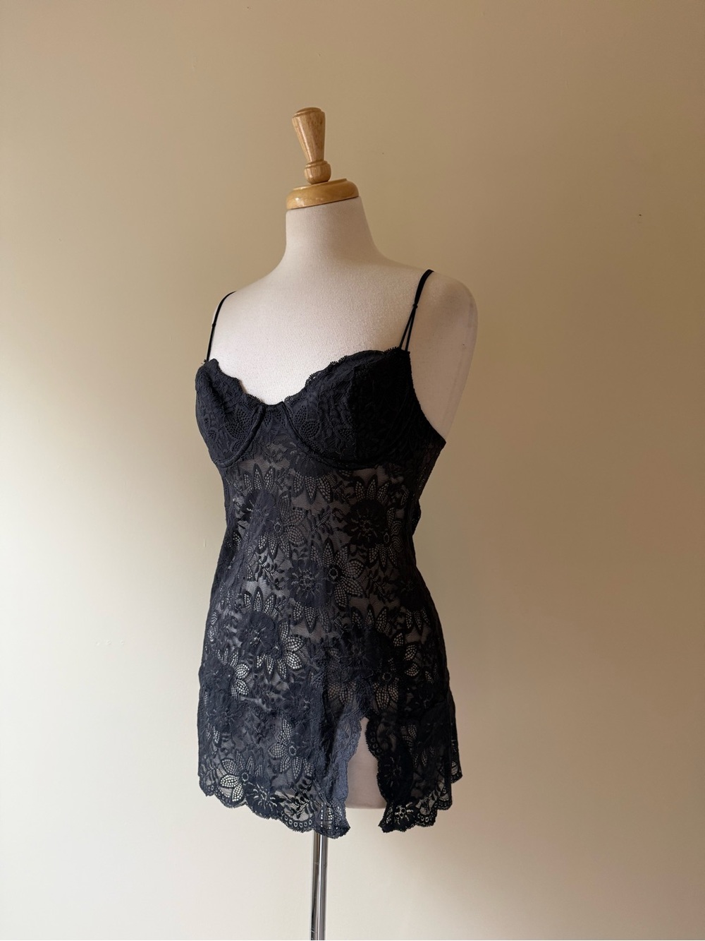 Victoria’s Secret Black Lace Babydoll Slip Dress 36B Y2K Lingerie